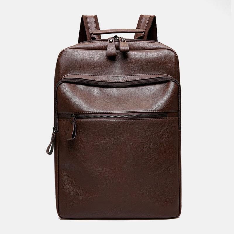 Hommes Faux Cuir Multi-poches Imperméable Affaires Extérieur Résistant À L'usure 14 Pouces Sac Pour Ordinateur Portable Sac À Dos