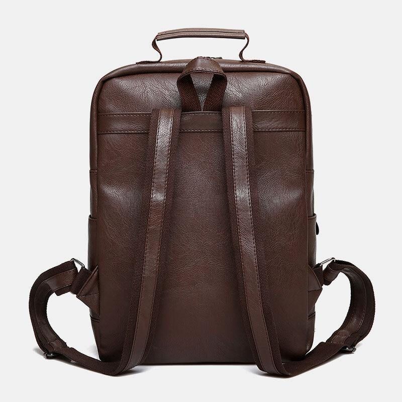 Hommes Faux Cuir Multi-poches Imperméable Affaires Extérieur Résistant À L'usure 14 Pouces Sac Pour Ordinateur Portable Sac À Dos