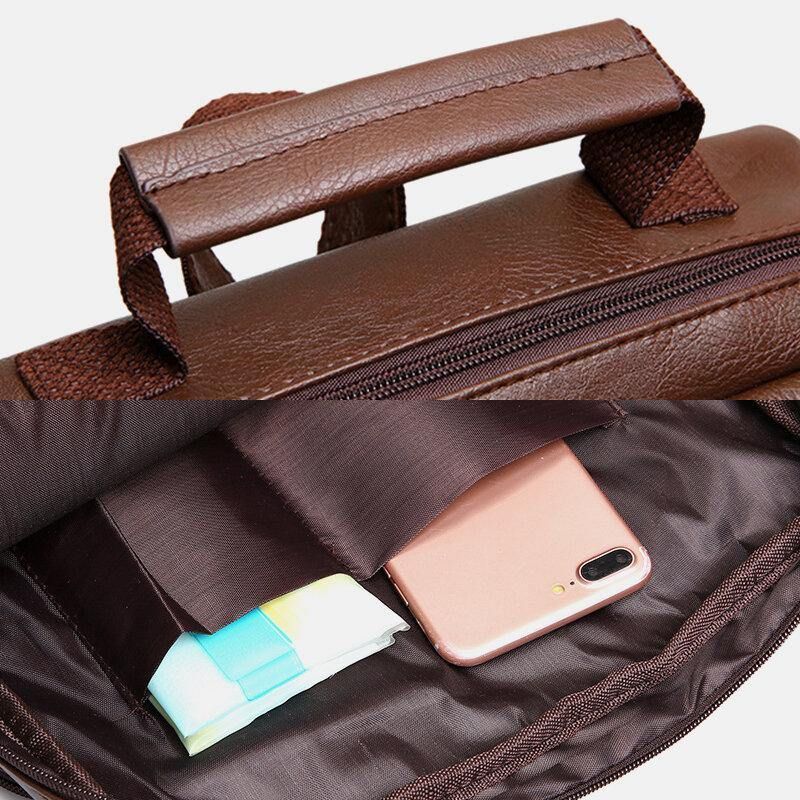 Hommes Faux Cuir Multi-poches Imperméable Affaires Extérieur Résistant À L'usure 14 Pouces Sac Pour Ordinateur Portable Sac À Dos