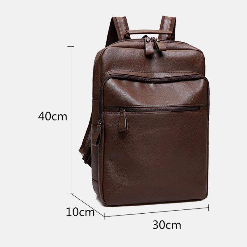 Hommes Faux Cuir Multi-poches Imperméable Affaires Extérieur Résistant À L'usure 14 Pouces Sac Pour Ordinateur Portable Sac À Dos