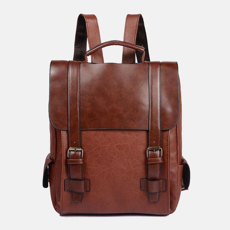 Hommes Faux Cuir Rétro Affaires Extérieur Étanche Grande Capacité Cartable Sac À Dos