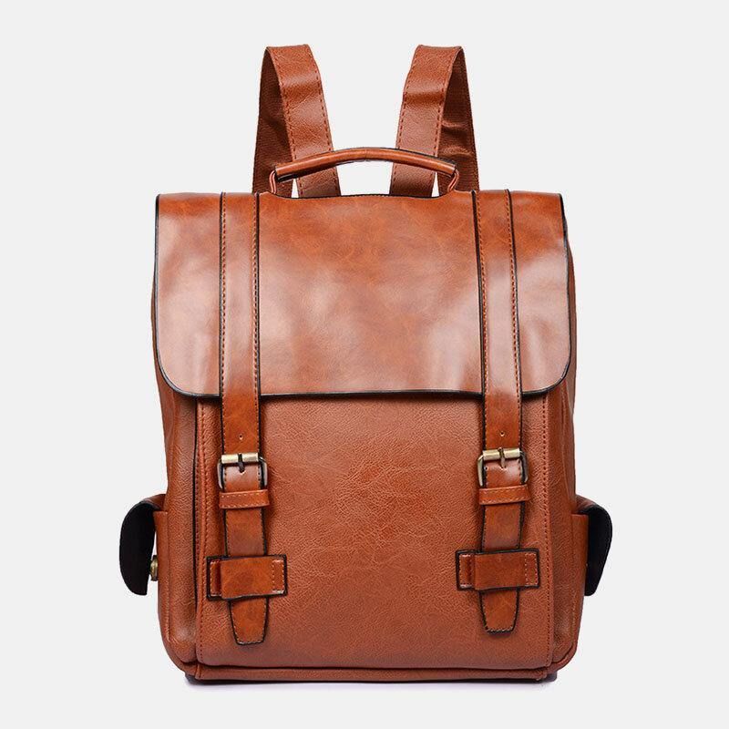 Hommes Faux Cuir Rétro Affaires Extérieur Étanche Grande Capacité Cartable Sac À Dos