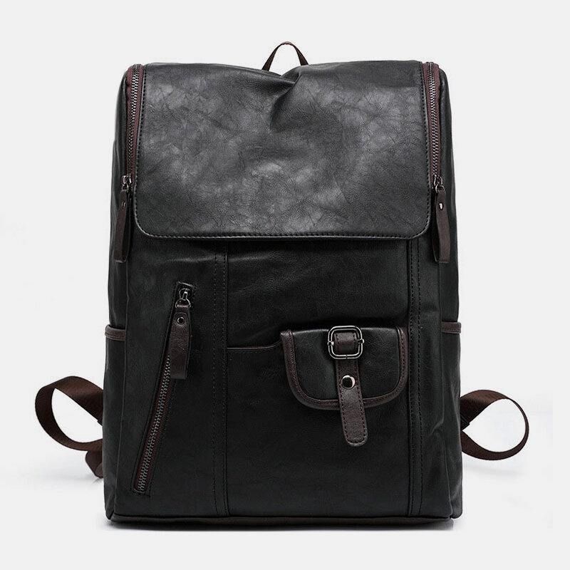 Hommes Faux Cuir Solide Casual Business 14 Pouces Ordinateur Portable Sac Voyage Sac À Dos