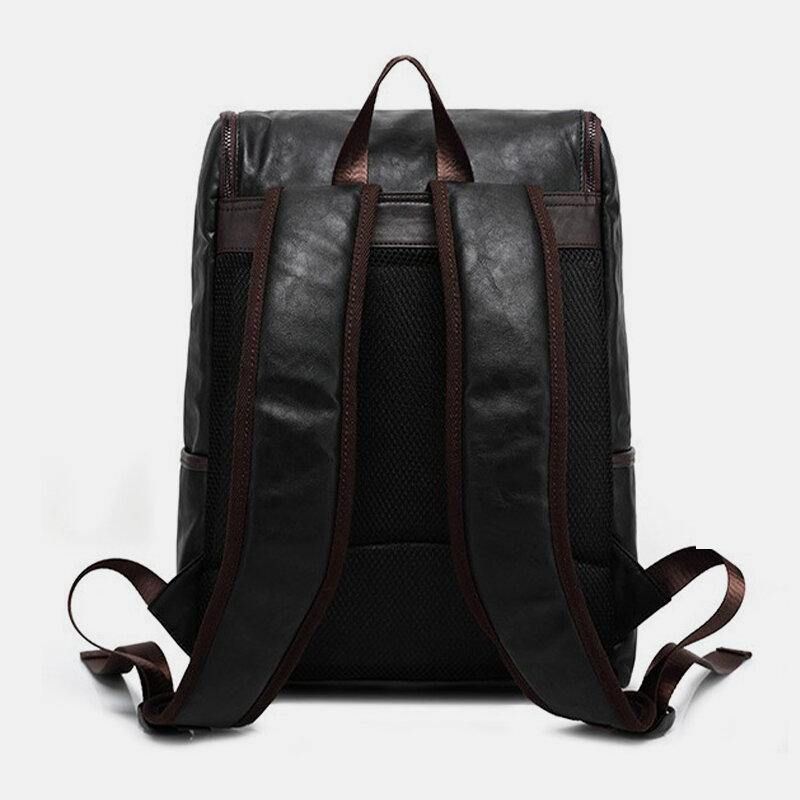 Hommes Faux Cuir Solide Casual Business 14 Pouces Ordinateur Portable Sac Voyage Sac À Dos