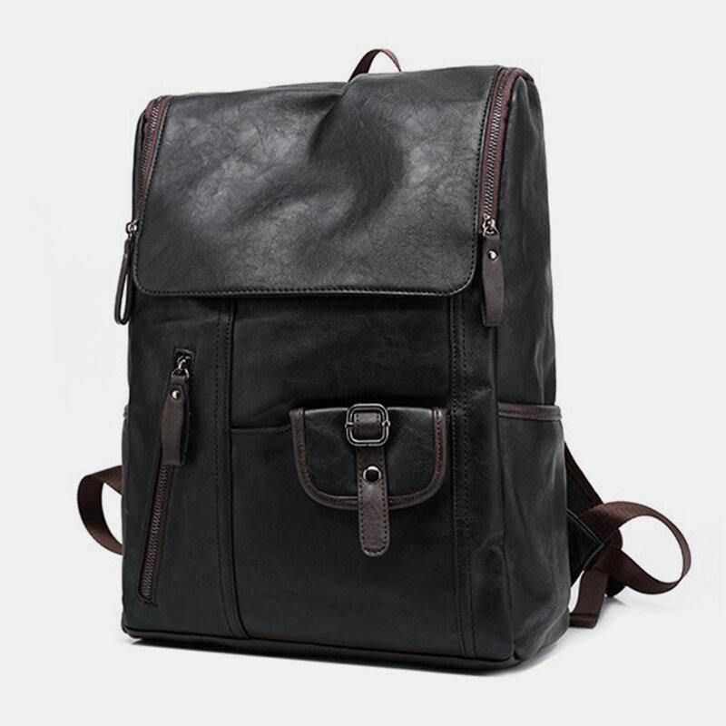 Hommes Faux Cuir Solide Casual Business 14 Pouces Ordinateur Portable Sac Voyage Sac À Dos