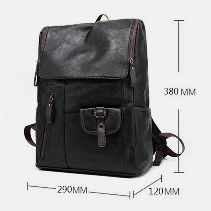 Hommes Faux Cuir Solide Casual Business 14 Pouces Ordinateur Portable Sac Voyage Sac À Dos