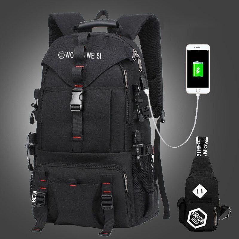 Hommes Grande Capacité Extérieur Étanche Usb Charge Multi-poches 14 Pouces Sac Pour Ordinateur Portable Voyage Escalade Sac À Dos