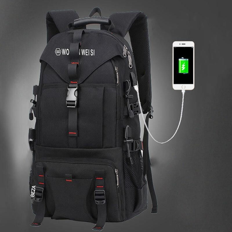 Hommes Grande Capacité Extérieur Étanche Usb Charge Multi-poches 14 Pouces Sac Pour Ordinateur Portable Voyage Escalade Sac À Dos