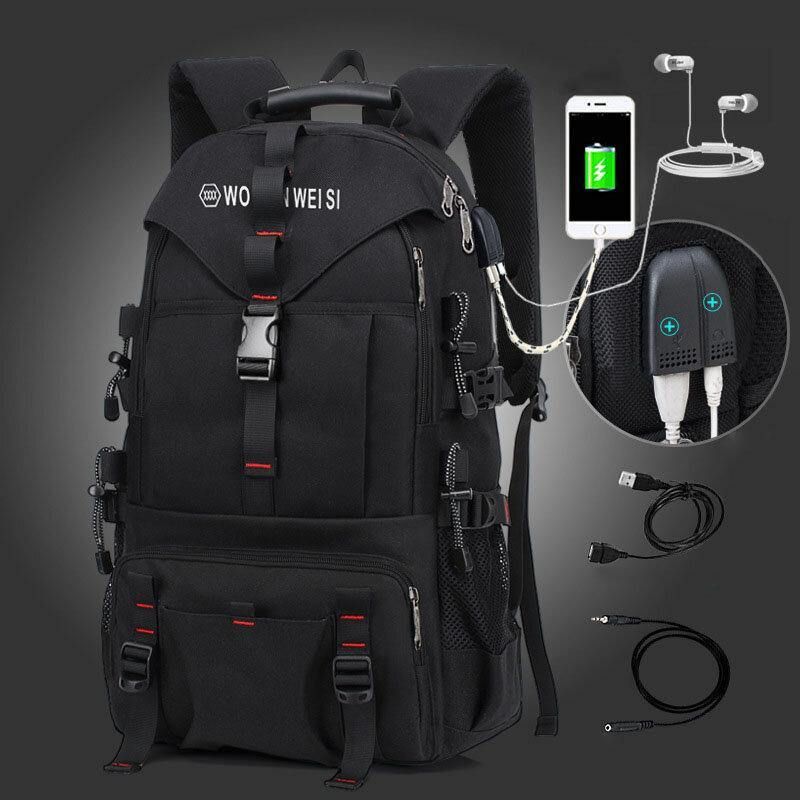 Hommes Grande Capacité Extérieur Étanche Usb Charge Multi-poches 14 Pouces Sac Pour Ordinateur Portable Voyage Escalade Sac À Dos