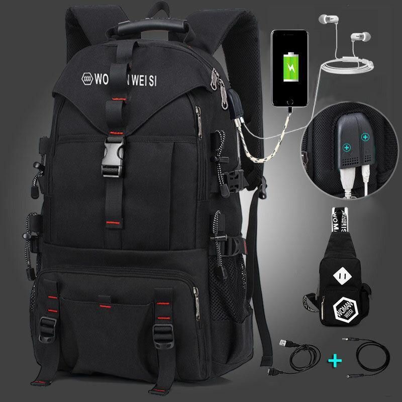 Hommes Grande Capacité Extérieur Étanche Usb Charge Multi-poches 14 Pouces Sac Pour Ordinateur Portable Voyage Escalade Sac À Dos