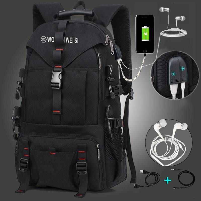 Hommes Grande Capacité Extérieur Étanche Usb Charge Multi-poches 14 Pouces Sac Pour Ordinateur Portable Voyage Escalade Sac À Dos