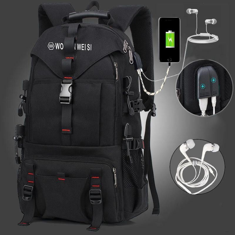 Hommes Grande Capacité Extérieur Étanche Usb Charge Multi-poches 14 Pouces Sac Pour Ordinateur Portable Voyage Escalade Sac À Dos