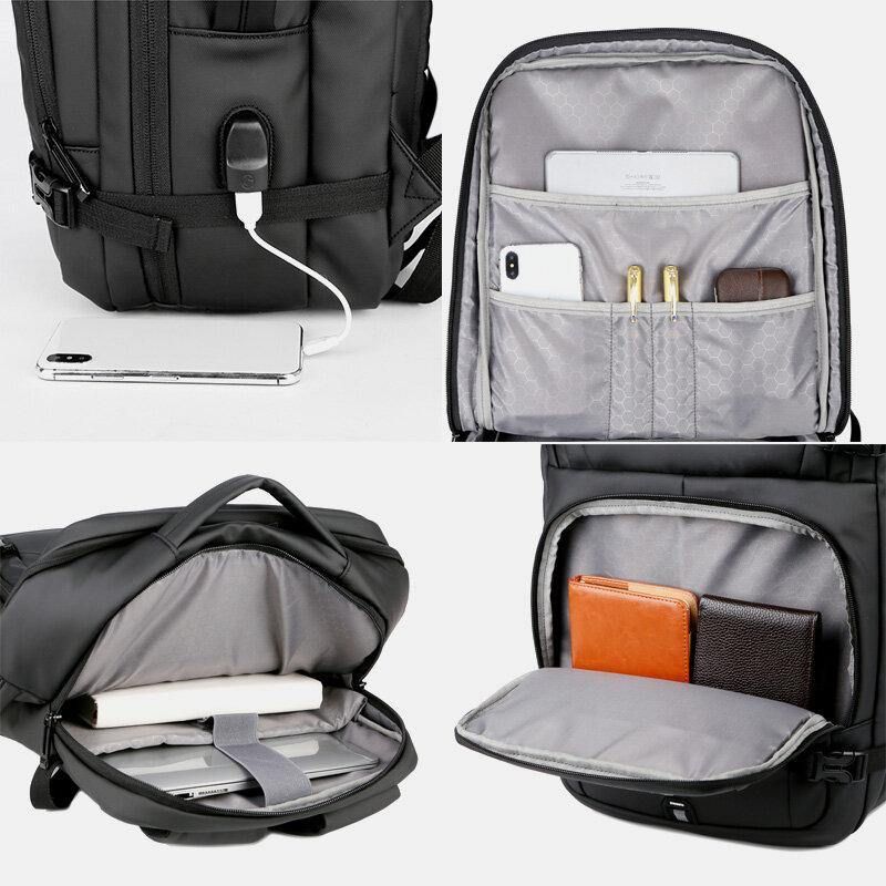 Hommes Nylon Grande Capacité 14 Pouces Sac Pour Ordinateur Portable Multi-couches Affaires Décontracté Voyage Sac À Dos Avec Chargement Usb