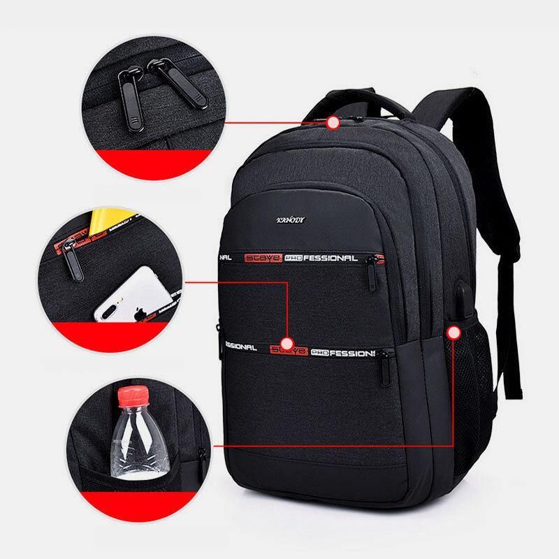 Hommes Nylon Usb Charge Étanche Grande Capacité 15.6 Pouces Sac Pour Ordinateur Portable Sac À Dos De Voyage