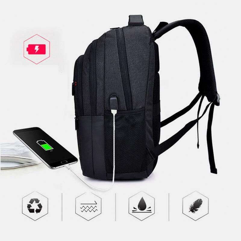 Hommes Nylon Usb Charge Étanche Grande Capacité 15.6 Pouces Sac Pour Ordinateur Portable Sac À Dos De Voyage