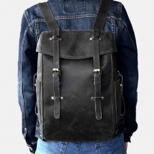 Hommes Pu Cuir Contraste Couleur Vintage Affaires Extérieur Grande Capacité 14 Pouces Sac Pour Ordinateur Portable Sac À Dos