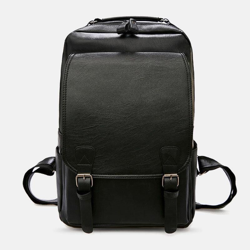 Hommes Pu Cuir Vintage Business Étanche Résistant À L'usure Grande Capacité 15.6 Pouces Sac Pour Ordinateur Portable Sac À Dos