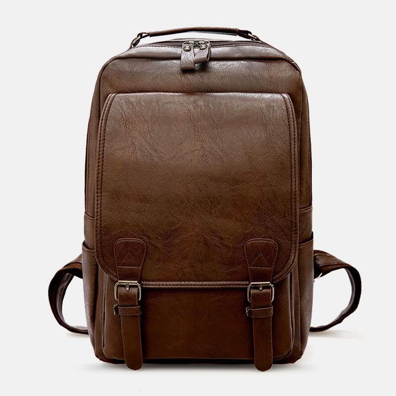 Hommes Pu Cuir Vintage Business Étanche Résistant À L'usure Grande Capacité 15.6 Pouces Sac Pour Ordinateur Portable Sac À Dos