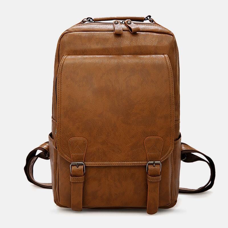 Hommes Pu Cuir Vintage Business Étanche Résistant À L'usure Grande Capacité 15.6 Pouces Sac Pour Ordinateur Portable Sac À Dos