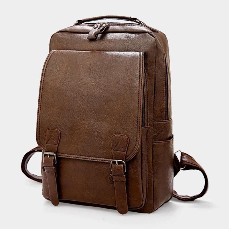 Hommes Pu Cuir Vintage Business Étanche Résistant À L'usure Grande Capacité 15.6 Pouces Sac Pour Ordinateur Portable Sac À Dos