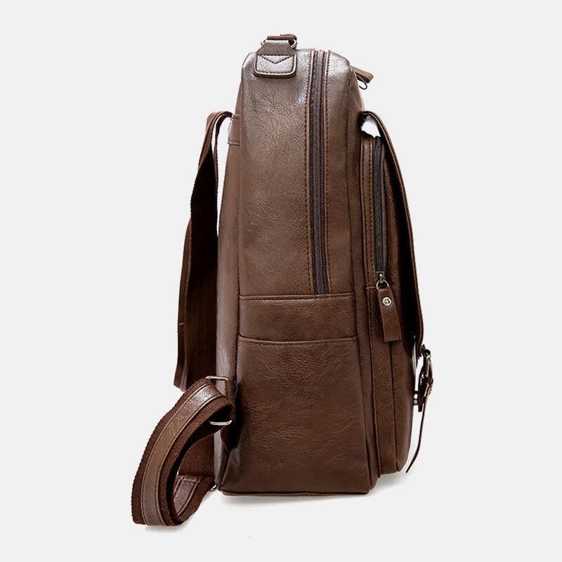 Hommes Pu Cuir Vintage Business Étanche Résistant À L'usure Grande Capacité 15.6 Pouces Sac Pour Ordinateur Portable Sac À Dos