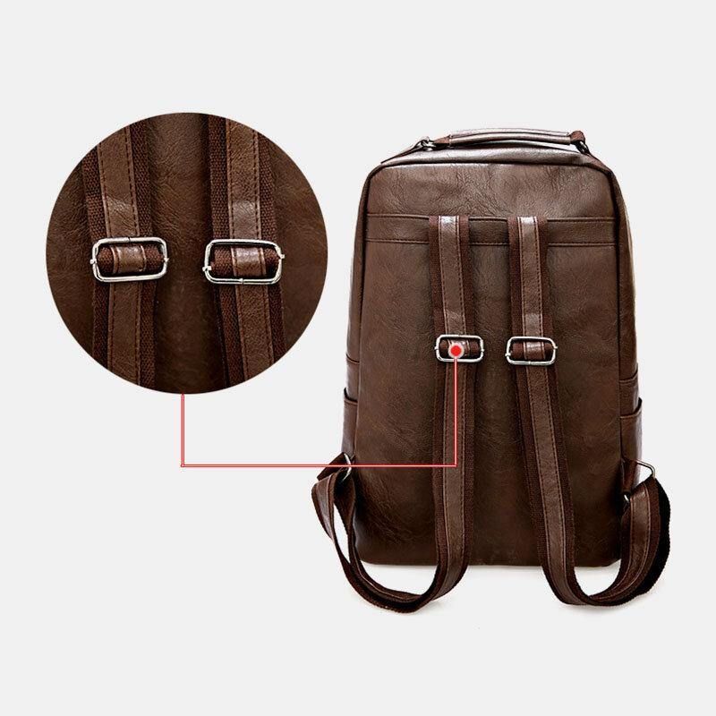 Hommes Pu Cuir Vintage Business Étanche Résistant À L'usure Grande Capacité 15.6 Pouces Sac Pour Ordinateur Portable Sac À Dos