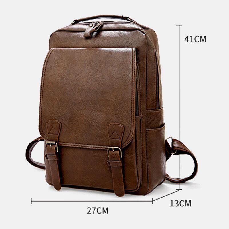 Hommes Pu Cuir Vintage Business Étanche Résistant À L'usure Grande Capacité 15.6 Pouces Sac Pour Ordinateur Portable Sac À Dos