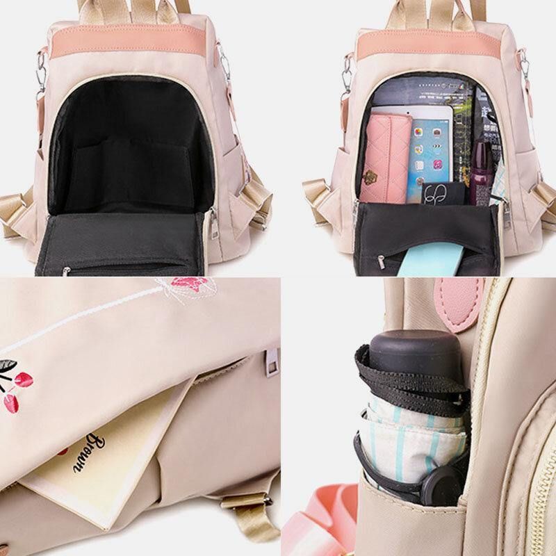 Sac À Dos Antivol Ethnique Imperméable À L'eau Avec Broderie Oxford Multi-port Pour Femmes