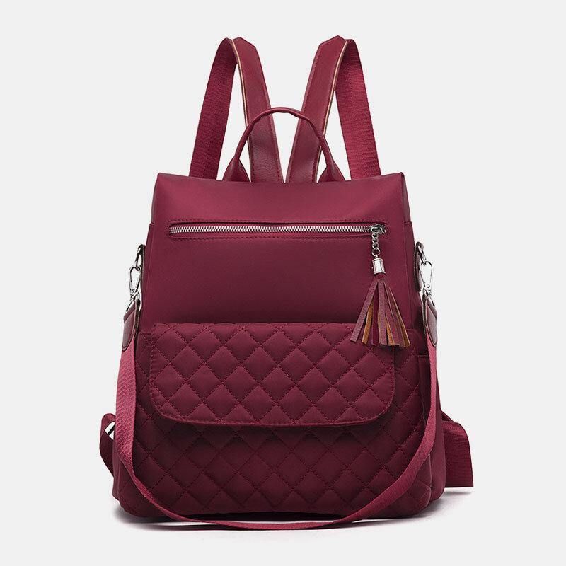 Sac À Dos Décontracté À Pompon Imperméable Multi-portage Oxford Diamond Pattern Pour Femmes