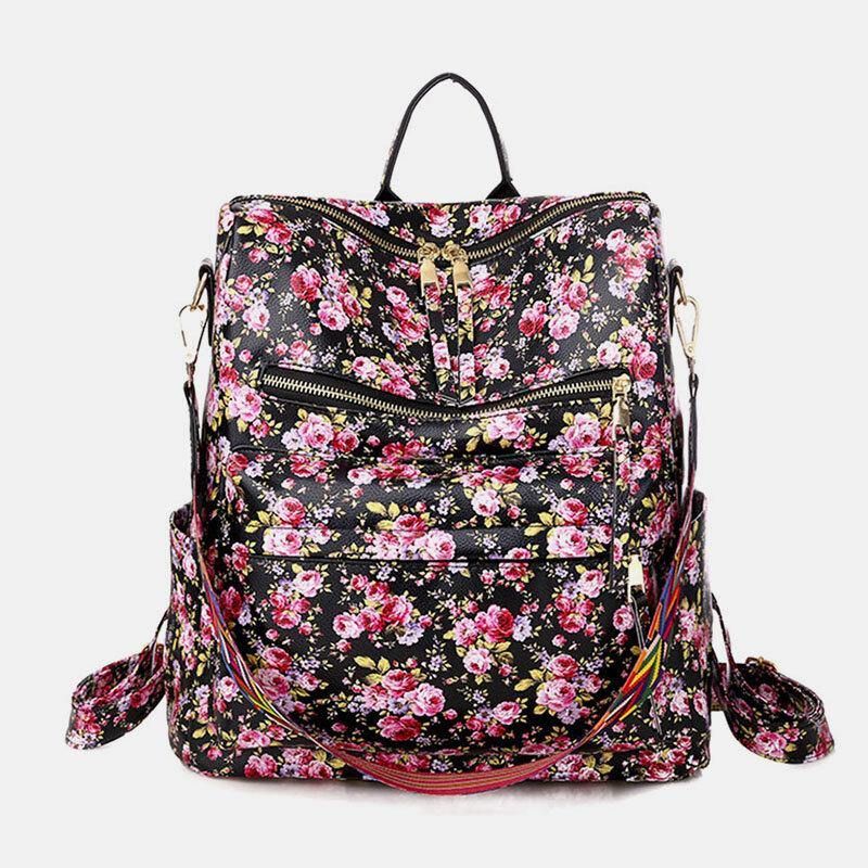 Sac À Dos Décontracté En Similicuir Pour Femme Motif Léopard Et Fleurs