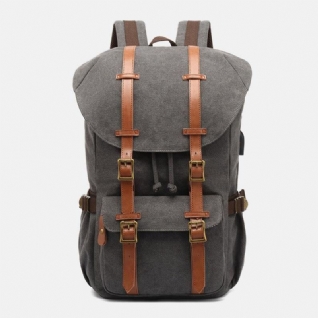 Sac À Dos De Grande Capacité En Cuir Véritable Et Toile Usb Pour Hommes