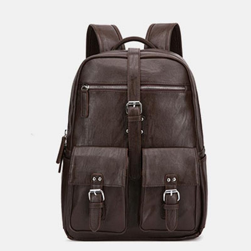 Sac À Dos Pour Ordinateur Portable 14 Pouces Vintage Multi-poches En Cuir Pu Pour Hommes