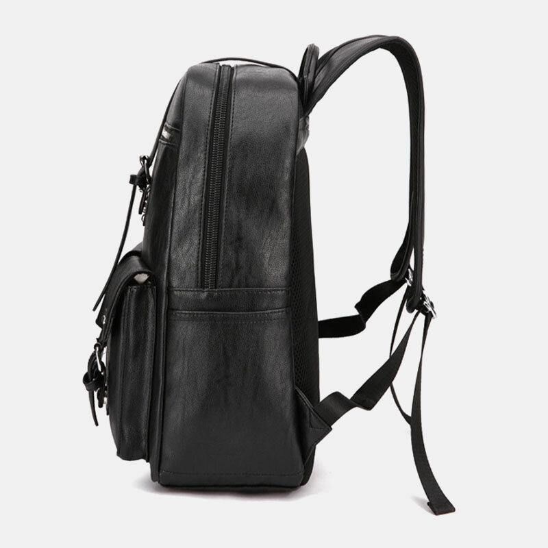 Sac À Dos Pour Ordinateur Portable 14 Pouces Vintage Multi-poches En Cuir Pu Pour Hommes