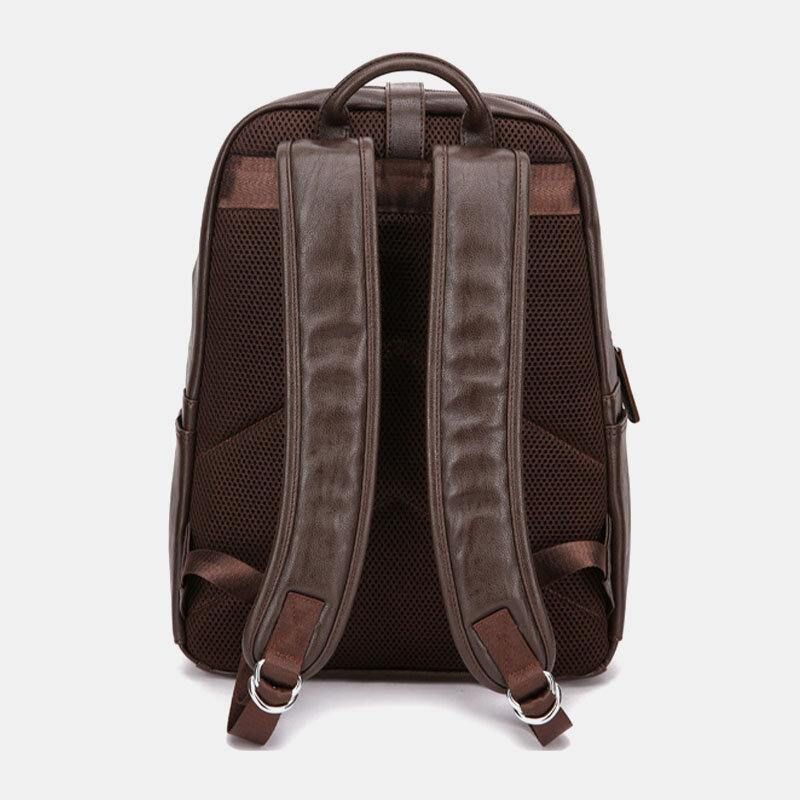 Sac À Dos Pour Ordinateur Portable 14 Pouces Vintage Multi-poches En Cuir Pu Pour Hommes