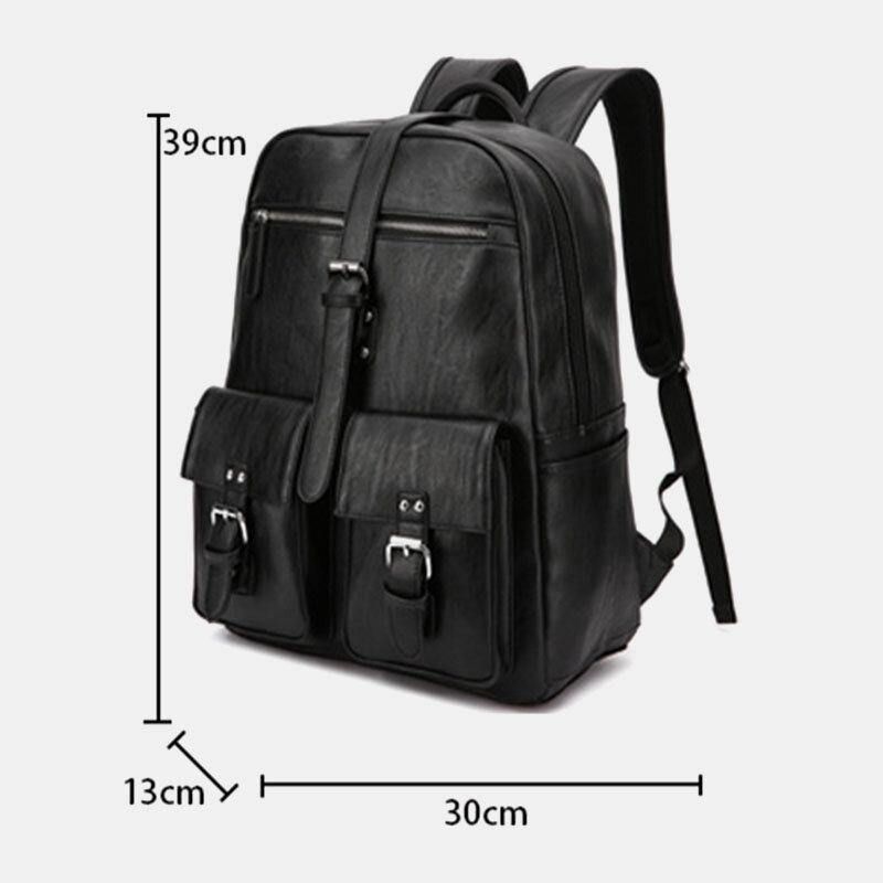 Sac À Dos Pour Ordinateur Portable 14 Pouces Vintage Multi-poches En Cuir Pu Pour Hommes