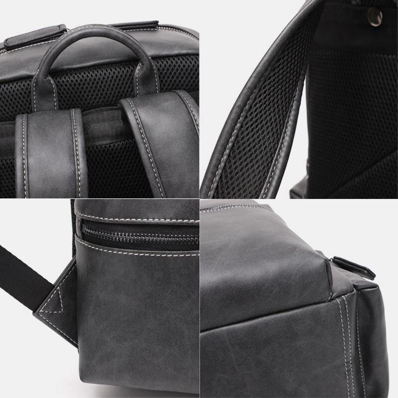 Sac À Dos Respirant Multi-poches En Cuir Pu Pour Hommes Rétro Grande Capacité Sac Pour Ordinateur Portable 14 Pouces