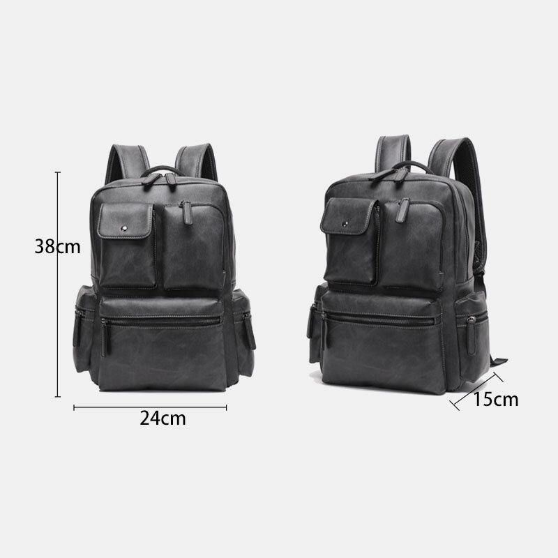 Sac À Dos Respirant Multi-poches En Cuir Pu Pour Hommes Rétro Grande Capacité Sac Pour Ordinateur Portable 14 Pouces