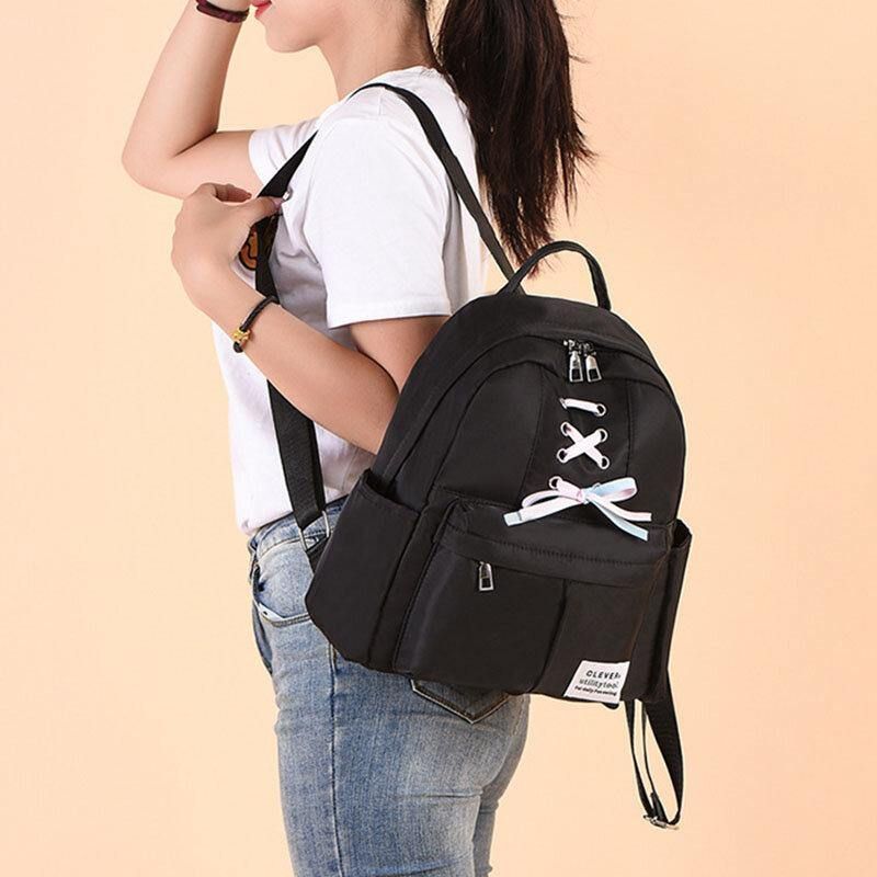 Sac À Dos Scolaire Multi-poches Imperméable Pour Femme Avec Nœud Papillon