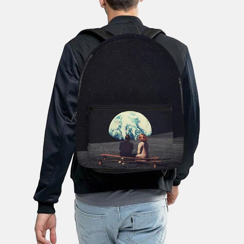 Unisexe Oxford Environmental Protection Space Planets Earth And Moon Print School Bag Backpack