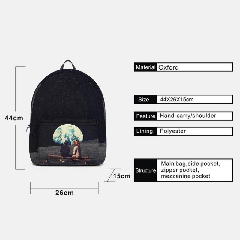 Unisexe Oxford Environmental Protection Space Planets Earth And Moon Print School Bag Backpack