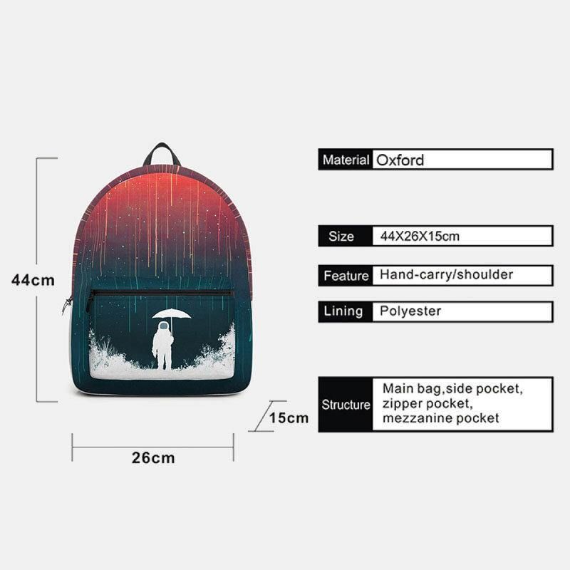 Unisexe Oxford Space Astronaut And Meteor Shower Pattern Print Casual Personality Aestheticism School Bag Backpack