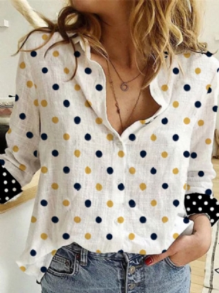 Chemisier À Pois En Coton À Col Chemise Vintage