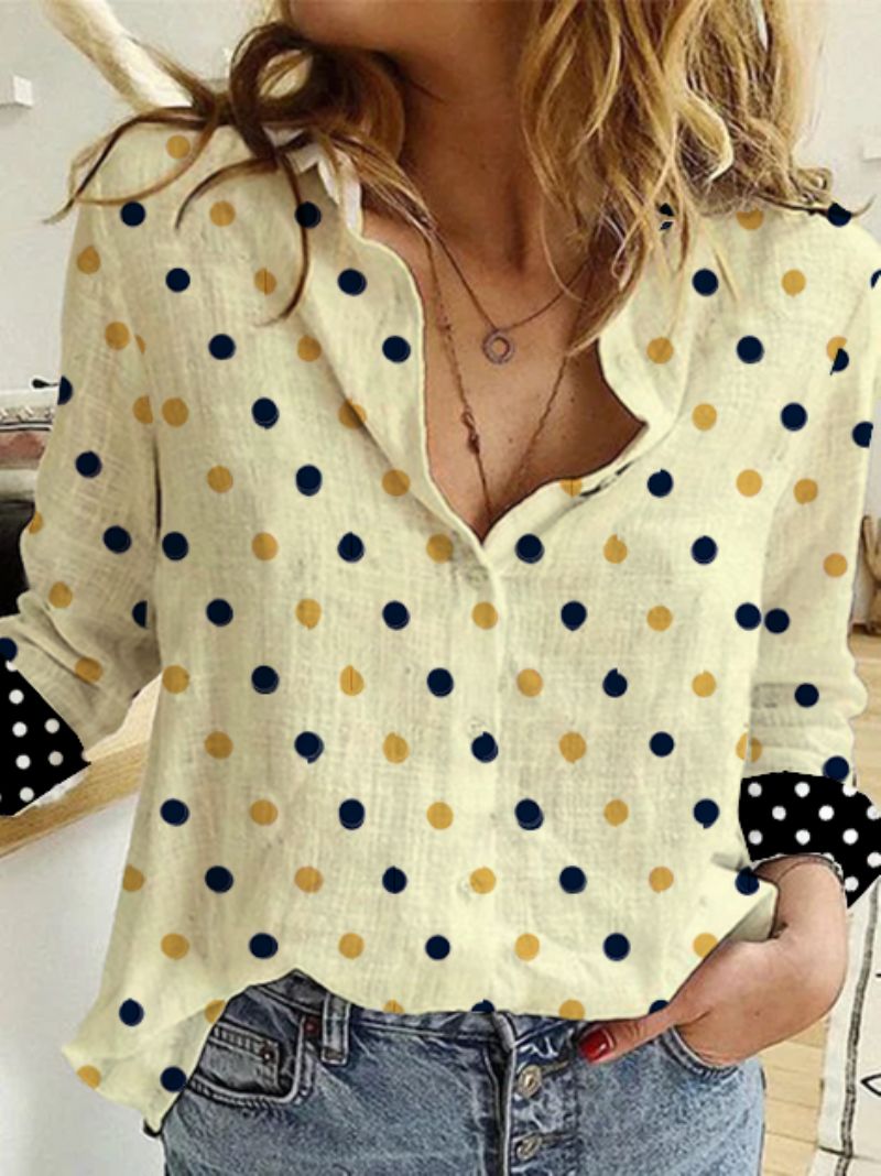 Chemisier À Pois En Coton À Col Chemise Vintage