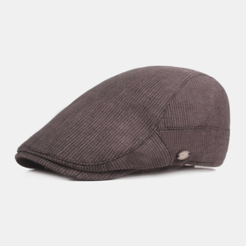 Casquette De Béret En Coton Et Lin Pour Hommes Motif Rayé Pare-soleil Décontracté Casquette Avant Chapeau Plat