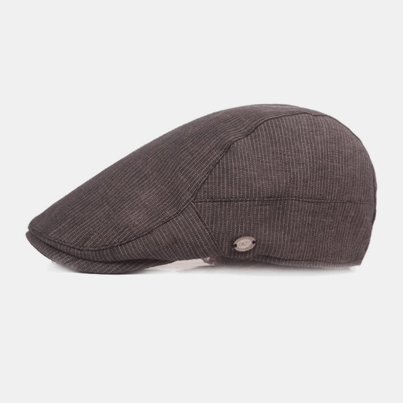 Casquette De Béret En Coton Et Lin Pour Hommes Motif Rayé Pare-soleil Décontracté Casquette Avant Chapeau Plat