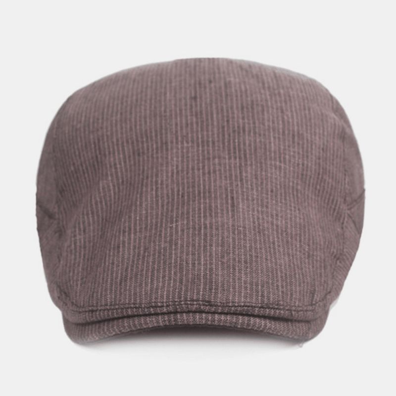 Casquette De Béret En Coton Et Lin Pour Hommes Motif Rayé Pare-soleil Décontracté Casquette Avant Chapeau Plat