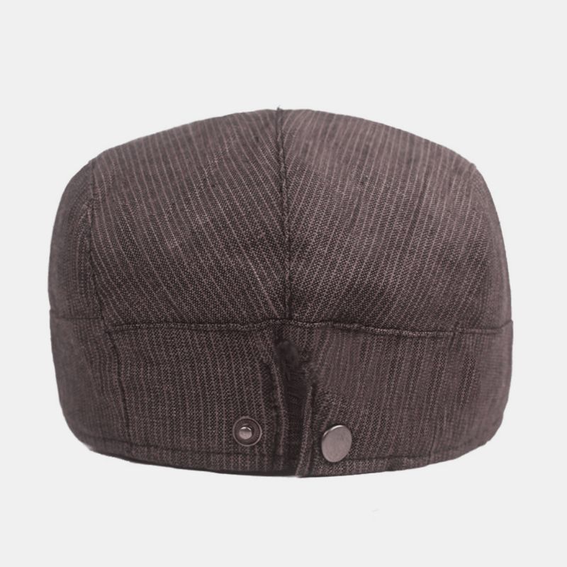 Casquette De Béret En Coton Et Lin Pour Hommes Motif Rayé Pare-soleil Décontracté Casquette Avant Chapeau Plat