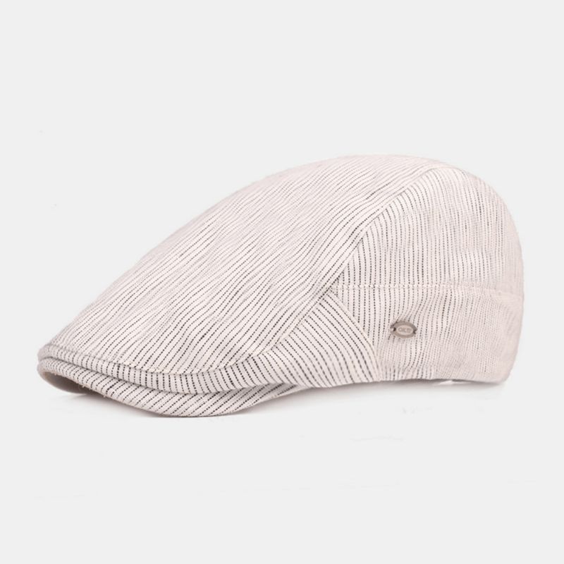 Casquette De Béret En Coton Et Lin Pour Hommes Motif Rayé Pare-soleil Décontracté Casquette Avant Chapeau Plat