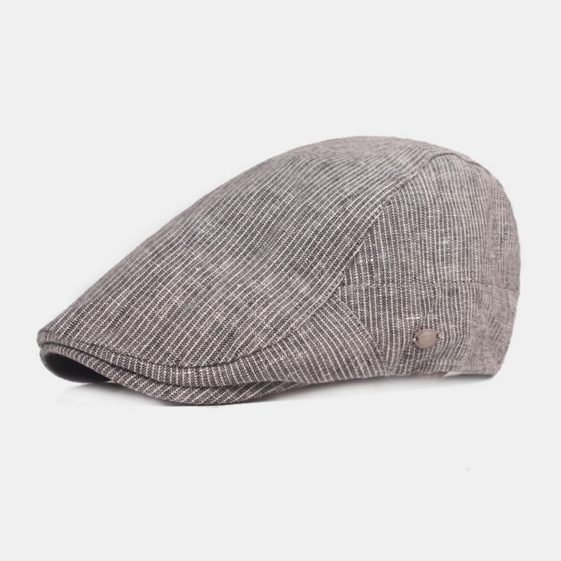 Casquette De Béret En Coton Et Lin Pour Hommes Motif Rayé Pare-soleil Décontracté Casquette Avant Chapeau Plat