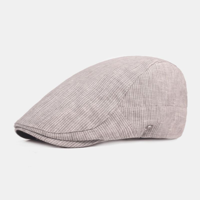 Casquette De Béret En Coton Et Lin Pour Hommes Motif Rayé Pare-soleil Décontracté Casquette Avant Chapeau Plat